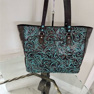 PATRICIA NASH Solari Tooled Turquoise Genuine Leather Tote NWT MSRP $269